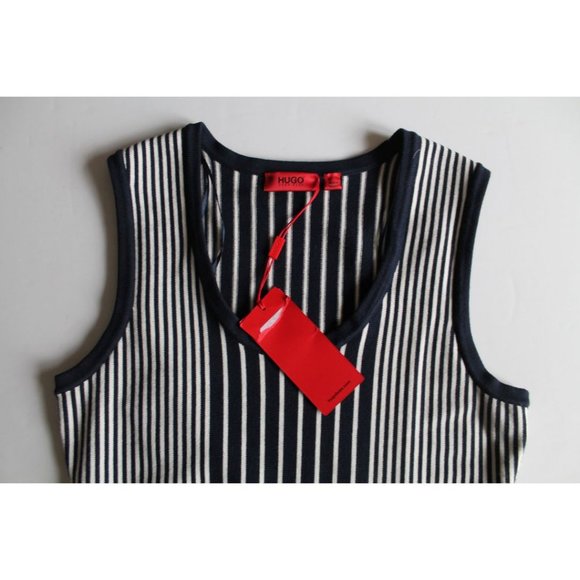 Hugo Boss Silbiana Stretch Maxi Dress Grey Fantasy Navy Blue White Size Medium - Picture 5 of 6